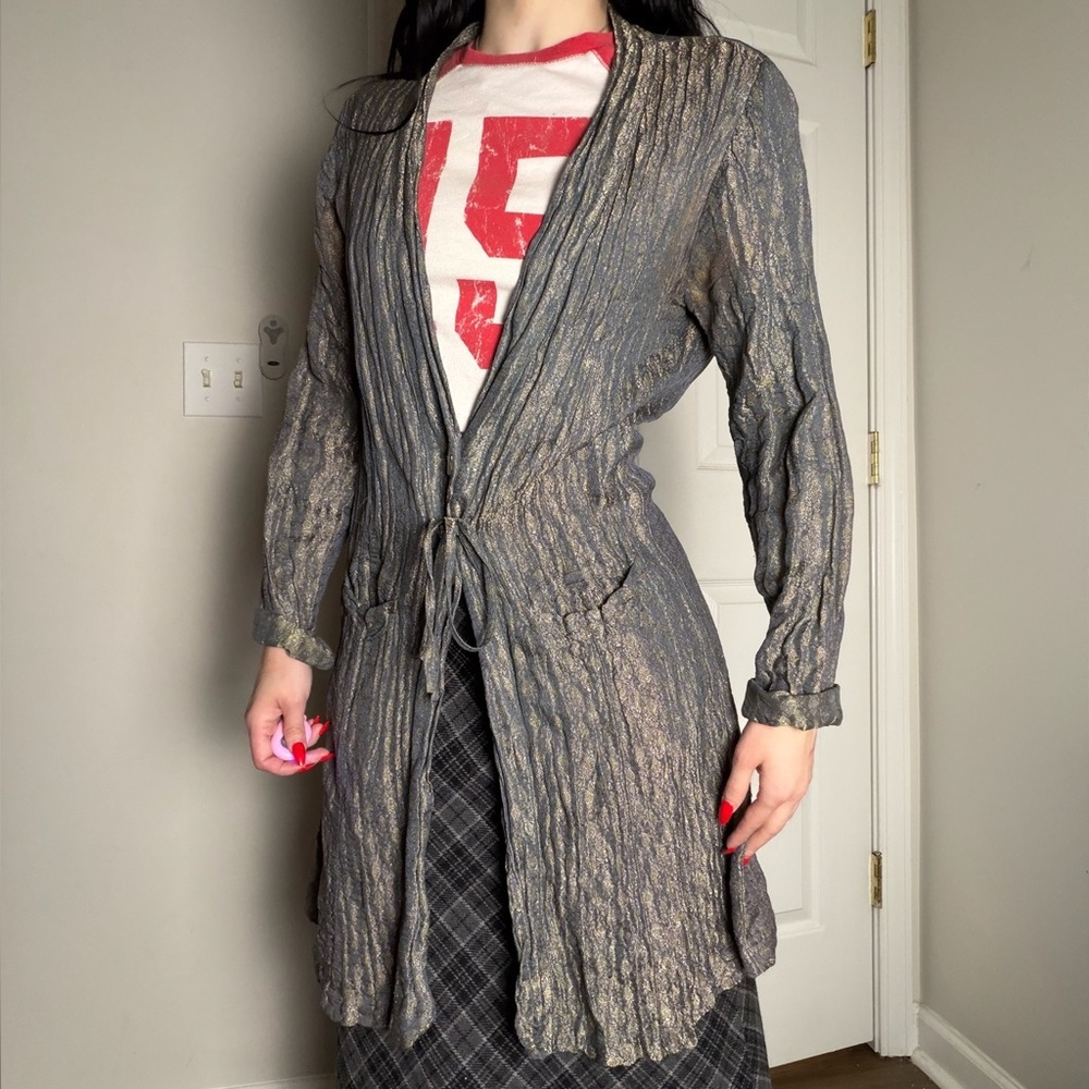 Krista Larson Gray Metallic Textured Cardigan Medium